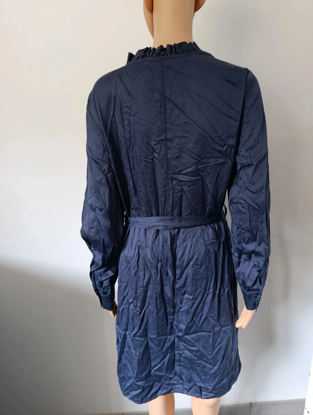Vestido feminino azul marinho 100% Lyocell - Tamanho 36 - Mangas compridas - Cinto – photo 9